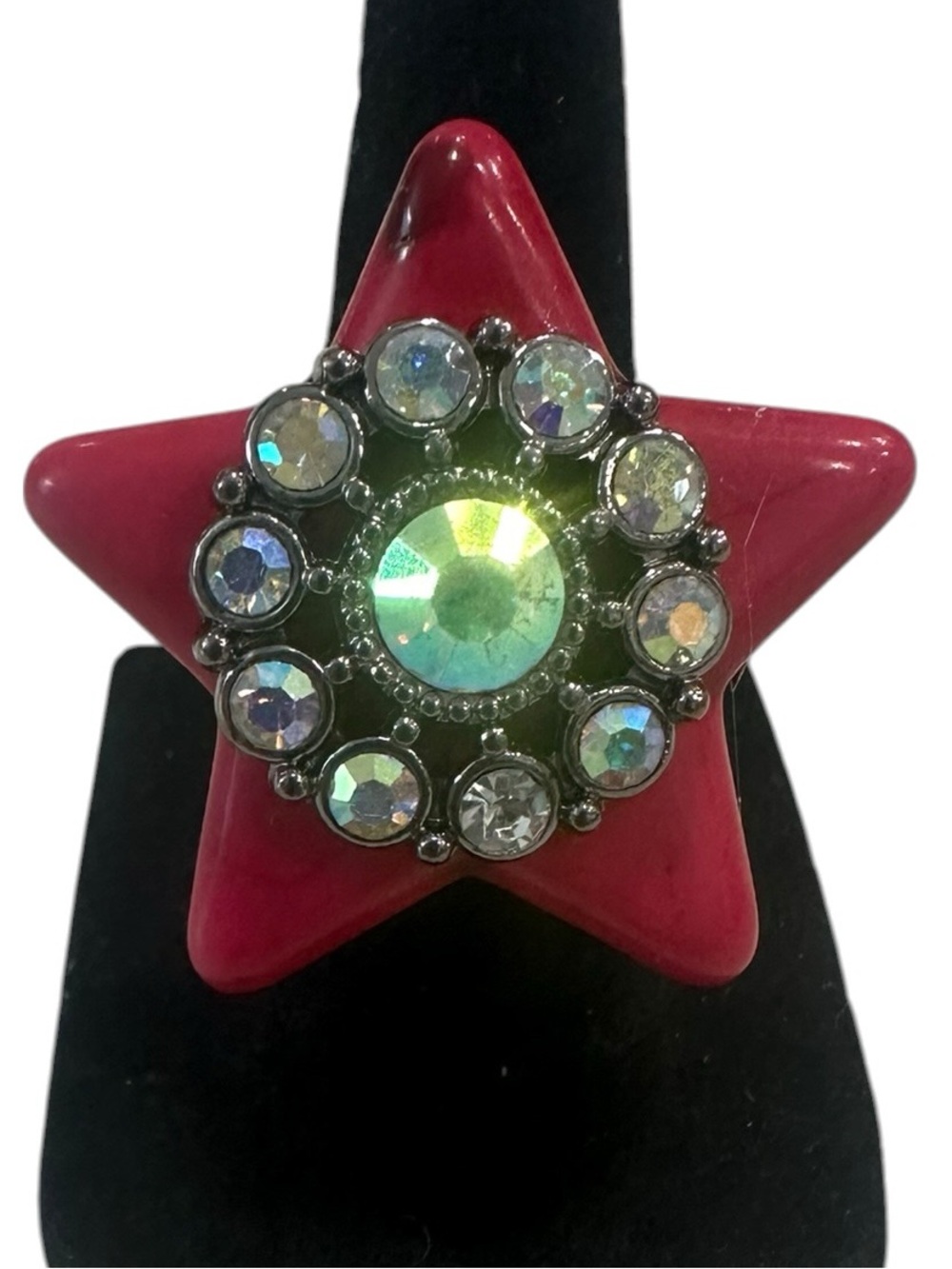 Haus of Lenora: Boutique Pink Star Statement Ring with AB Crystal Cluster